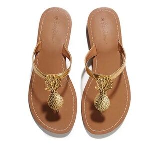 Lilly Pulitzer Gold and Brown Sandals with Pineapple Charm